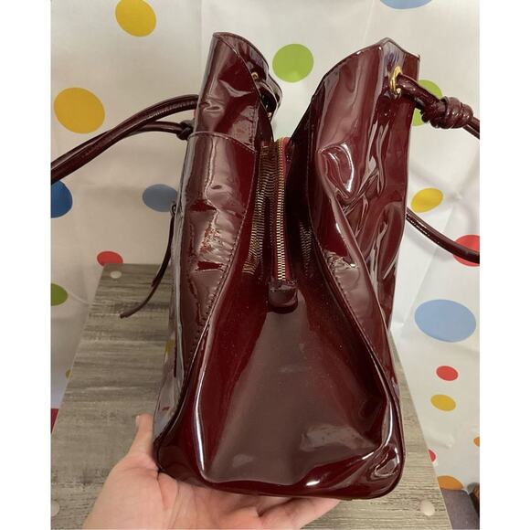 Jane August Designer Genuine Leather Made in Italy Burgundy Patent Large Bag Sat - Picture 6 of 16